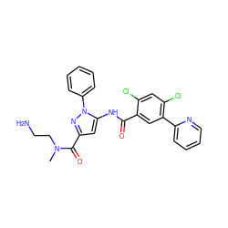 CN(CCN)C(=O)c1cc(NC(=O)c2cc(-c3ccccn3)c(Cl)cc2Cl)n(-c2ccccc2)n1 ZINC001772640417