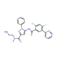 CN(CCN)C(=O)c1cc(NC(=O)c2cc(-c3ccccn3)c(F)cc2Cl)n(-c2ccccc2)n1 ZINC001772612441