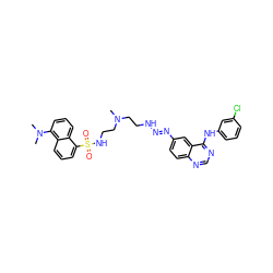 CN(CCN/N=N/c1ccc2ncnc(Nc3cccc(Cl)c3)c2c1)CCNS(=O)(=O)c1cccc2c(N(C)C)cccc12 ZINC000049757077