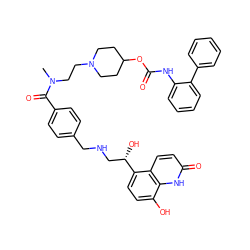 CN(CCN1CCC(OC(=O)Nc2ccccc2-c2ccccc2)CC1)C(=O)c1ccc(CNC[C@H](O)c2ccc(O)c3[nH]c(=O)ccc23)cc1 ZINC000299854519