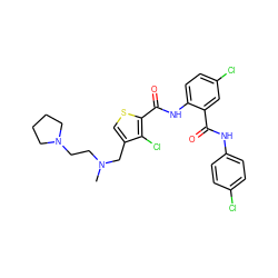 CN(CCN1CCCC1)Cc1csc(C(=O)Nc2ccc(Cl)cc2C(=O)Nc2ccc(Cl)cc2)c1Cl ZINC000023359307