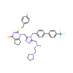 CN(CCN1CCCC1)Cc1nnc(Cn2c(SCc3ccc(F)cc3)nc(=O)c3c2CCC3)n1Cc1ccc(-c2ccc(C(F)(F)F)cc2)cc1 ZINC000096269796