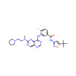 CN(CCN1CCCC1)c1ncc2ncnc(Nc3cc(C(=O)Nc4cc(C(C)(C)C)on4)ccc3F)c2n1 ZINC000148241344