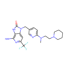 CN(CCN1CCCCC1)c1ccc(Cn2c(=O)[nH]c3c(N)nc(C(F)(F)F)cc32)cn1 ZINC000072139767