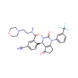 CN(CCN1CCOCC1)C(=O)c1cc(C#N)ccc1[C@@H]1C2=C(CCC2=O)N(c2cccc(C(F)(F)F)c2)C(=O)N1C ZINC001772613654