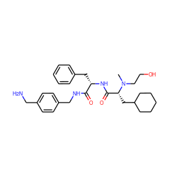 CN(CCO)[C@H](CC1CCCCC1)C(=O)N[C@@H](Cc1ccccc1)C(=O)NCc1ccc(CN)cc1 ZINC000206329368