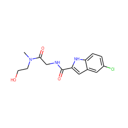 CN(CCO)C(=O)CNC(=O)c1cc2cc(Cl)ccc2[nH]1 ZINC000028121992