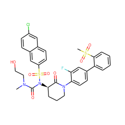 CN(CCO)C(=O)N([C@@H]1CCCN(c2ccc(-c3ccccc3S(C)(=O)=O)cc2F)C1=O)S(=O)(=O)c1ccc2cc(Cl)ccc2c1 ZINC000029125506