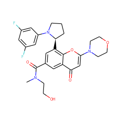 CN(CCO)C(=O)c1cc([C@@H]2CCCN2c2cc(F)cc(F)c2)c2oc(N3CCOCC3)cc(=O)c2c1 ZINC000219118157