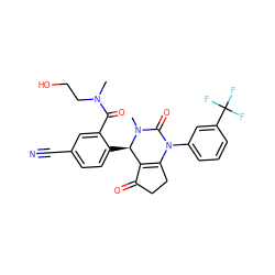 CN(CCO)C(=O)c1cc(C#N)ccc1[C@@H]1C2=C(CCC2=O)N(c2cccc(C(F)(F)F)c2)C(=O)N1C ZINC001772633450