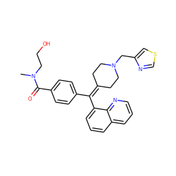 CN(CCO)C(=O)c1ccc(C(=C2CCN(Cc3cscn3)CC2)c2cccc3cccnc23)cc1 ZINC000082154706