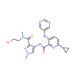 CN(CCO)C(=O)c1nn(C)cc1NC(=O)c1nc(C2CC2)ccc1Nc1cncnc1 ZINC000147744505