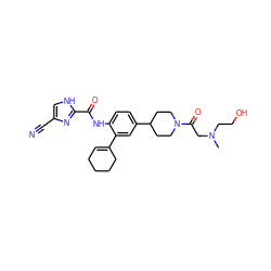 CN(CCO)CC(=O)N1CCC(c2ccc(NC(=O)c3nc(C#N)c[nH]3)c(C3=CCCCC3)c2)CC1 ZINC000038212508