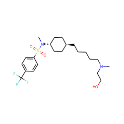 CN(CCO)CCCCC[C@H]1CC[C@H](N(C)S(=O)(=O)c2ccc(C(F)(F)F)cc2)CC1 ZINC000254094681