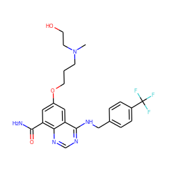 CN(CCO)CCCOc1cc(C(N)=O)c2ncnc(NCc3ccc(C(F)(F)F)cc3)c2c1 ZINC000114347921