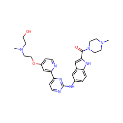 CN(CCO)CCOc1ccnc(-c2ccnc(Nc3ccc4[nH]c(C(=O)N5CCN(C)CC5)cc4c3)n2)c1 ZINC000145266267