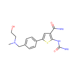 CN(CCO)Cc1ccc(-c2cc(C(N)=O)c(NC(N)=O)s2)cc1 ZINC000040845944