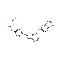 CN(CCO)Cc1ccc(-c2cc3nccc(Nc4ccc5[nH]ccc5c4)c3s2)cc1 ZINC000013588187