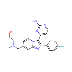 CN(CCO)Cc1ccn2c(-c3ccnc(N)n3)c(-c3ccc(F)cc3)nc2c1 ZINC000040953730