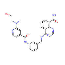 CN(CCO)c1cc(C(=O)Nc2cccc(CNc3ncnc4c(C(N)=O)cccc34)c2)ccn1 ZINC000114344358