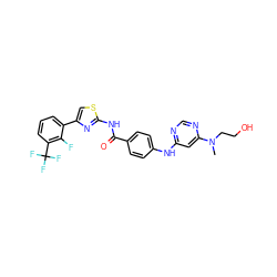 CN(CCO)c1cc(Nc2ccc(C(=O)Nc3nc(-c4cccc(C(F)(F)F)c4F)cs3)cc2)ncn1 ZINC000028952851