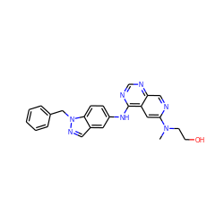 CN(CCO)c1cc2c(Nc3ccc4c(cnn4Cc4ccccc4)c3)ncnc2cn1 ZINC000034046829