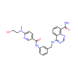 CN(CCO)c1ccc(C(=O)Nc2cccc(CNc3ncnc4c(C(N)=O)cccc34)c2)cn1 ZINC000114349671