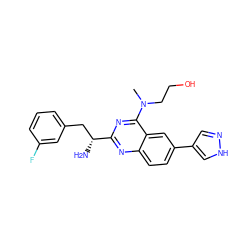 CN(CCO)c1nc([C@H](N)Cc2cccc(F)c2)nc2ccc(-c3cn[nH]c3)cc12 ZINC000095590569