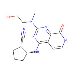 CN(CCO)c1nc(N[C@@H]2CCC[C@@H]2C#N)c2cc[nH]c(=O)c2n1 ZINC000096285201