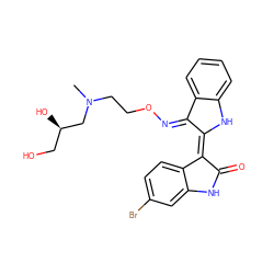 CN(CCO/N=C1C(=C2/C(=O)Nc3cc(Br)ccc32)/Nc2ccccc2/1)C[C@H](O)CO ZINC000101182790