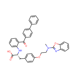 CN(CCOc1ccc(C[C@@H](Nc2ccccc2C(=O)c2ccc(-c3ccccc3)cc2)C(=O)O)cc1)c1nc2ccccc2o1 ZINC000004137620