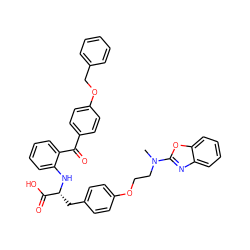 CN(CCOc1ccc(C[C@@H](Nc2ccccc2C(=O)c2ccc(OCc3ccccc3)cc2)C(=O)O)cc1)c1nc2ccccc2o1 ZINC000004137622