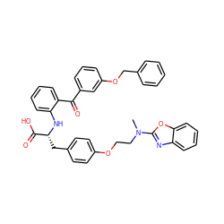 CN(CCOc1ccc(C[C@@H](Nc2ccccc2C(=O)c2cccc(OCc3ccccc3)c2)C(=O)O)cc1)c1nc2ccccc2o1 ZINC000004137621