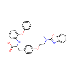 CN(CCOc1ccc(C[C@@H](Nc2ccccc2Oc2ccccc2)C(=O)O)cc1)c1nc2ccccc2o1 ZINC000003832292