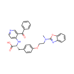 CN(CCOc1ccc(C[C@@H](Nc2ccncc2C(=O)c2ccccc2)C(=O)O)cc1)c1nc2ccccc2o1 ZINC000012358117