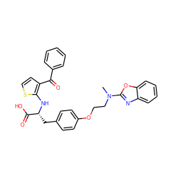 CN(CCOc1ccc(C[C@@H](Nc2sccc2C(=O)c2ccccc2)C(=O)O)cc1)c1nc2ccccc2o1 ZINC000003834056