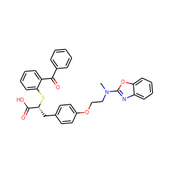 CN(CCOc1ccc(C[C@@H](Sc2ccccc2C(=O)c2ccccc2)C(=O)O)cc1)c1nc2ccccc2o1 ZINC000003834059