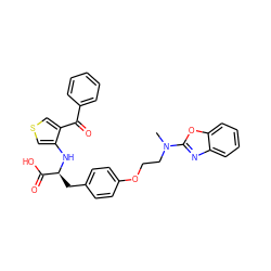 CN(CCOc1ccc(C[C@H](Nc2cscc2C(=O)c2ccccc2)C(=O)O)cc1)c1nc2ccccc2o1 ZINC000012358115