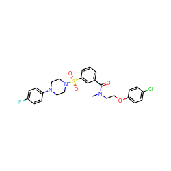 CN(CCOc1ccc(Cl)cc1)C(=O)c1cccc(S(=O)(=O)N2CCN(c3ccc(F)cc3)CC2)c1 ZINC000066124097