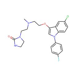 CN(CCOc1cn(-c2ccc(F)cc2)c2ccc(Cl)cc12)CCN1CCNC1=O ZINC000000601169