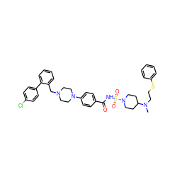 CN(CCSc1ccccc1)C1CCN(S(=O)(=O)NC(=O)c2ccc(N3CCN(Cc4ccccc4-c4ccc(Cl)cc4)CC3)cc2)CC1 ZINC000203966184