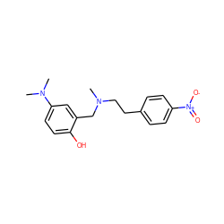 CN(CCc1ccc([N+](=O)[O-])cc1)Cc1cc(N(C)C)ccc1O ZINC000028396884