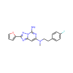 CN(CCc1ccc(F)cc1)c1cc2nc(-c3ccco3)nn2c(N)n1 ZINC000040412861