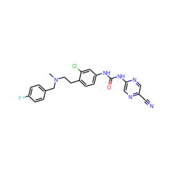 CN(CCc1ccc(NC(=O)Nc2cnc(C#N)cn2)cc1Cl)Cc1ccc(F)cc1 ZINC000139758196