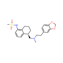 CN(CCc1ccc2c(c1)OCO2)C[C@@H]1CCCc2c(NS(C)(=O)=O)cccc21 ZINC000013761405