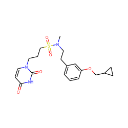 CN(CCc1cccc(OCC2CC2)c1)S(=O)(=O)CCCn1ccc(=O)[nH]c1=O ZINC000116102122