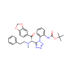 CN(CCc1ccccc1)[C@H](C(=O)c1ccc2c(c1)OCO2)c1nnnn1-c1ccccc1NC(=O)OC(C)(C)C ZINC000095567022