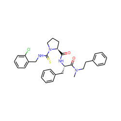 CN(CCc1ccccc1)C(=O)[C@H](Cc1ccccc1)NC(=O)[C@@H]1CCCN1C(=S)NCc1ccccc1Cl ZINC000026935563