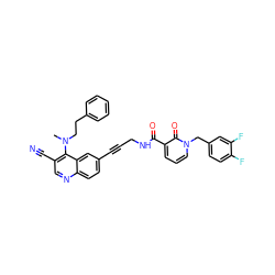 CN(CCc1ccccc1)c1c(C#N)cnc2ccc(C#CCNC(=O)c3cccn(Cc4ccc(F)c(F)c4)c3=O)cc12 ZINC000096176360