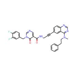 CN(CCc1ccccc1)c1ncnc2ccc(C#CCNC(=O)c3cncn(Cc4ccc(F)c(F)c4)c3=O)cc12 ZINC000096176260